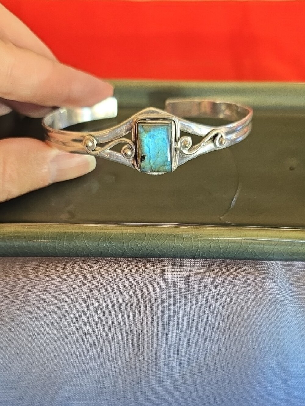 Boho Artisan Sterling Silver 925 Labradorite Cuff Bracelet - Picture 16 of 16